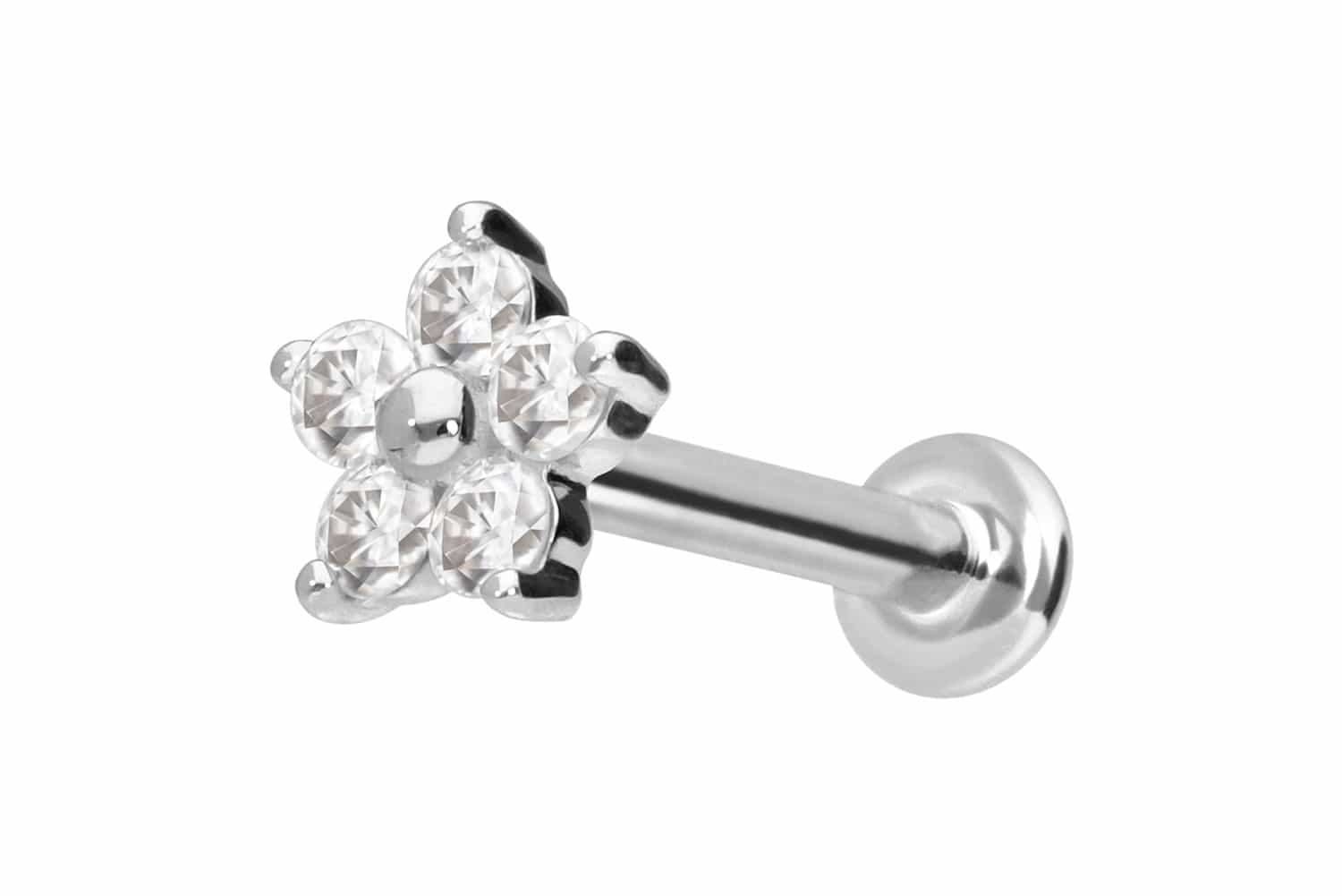 14 Karat Gold Labret Piercing mit Innengewinde MOISSANIT-BLUME
